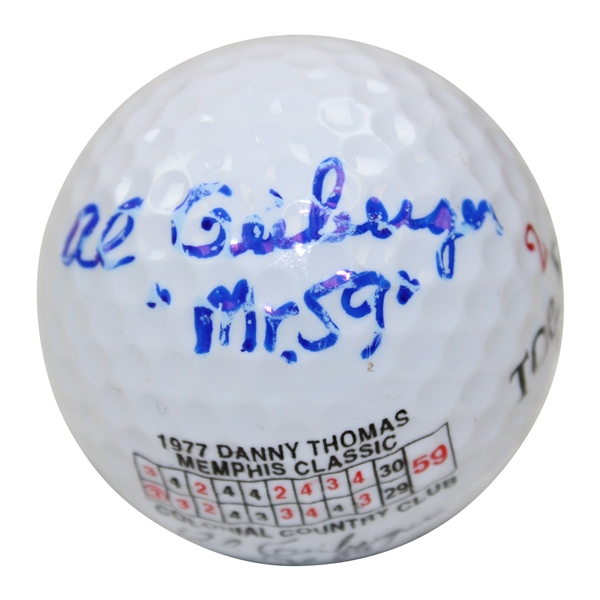 Al Mr. 59' Geiberger Signed Personal Danny Thomas Scorecard Logo Top-Flite Golf Ball JSA ALOA