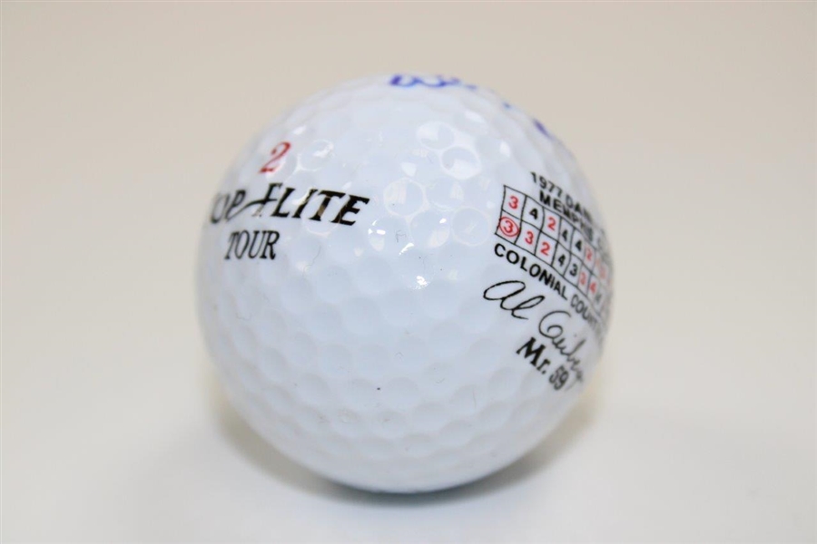 Al Mr. 59' Geiberger Signed Personal Danny Thomas Scorecard Logo Top-Flite Golf Ball JSA ALOA