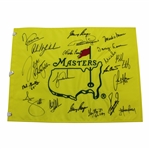 Undated Masters Champions Dinner Flag Signed by 20 with Tiger Woods Center - Charles Coody Collection JSA ALOA