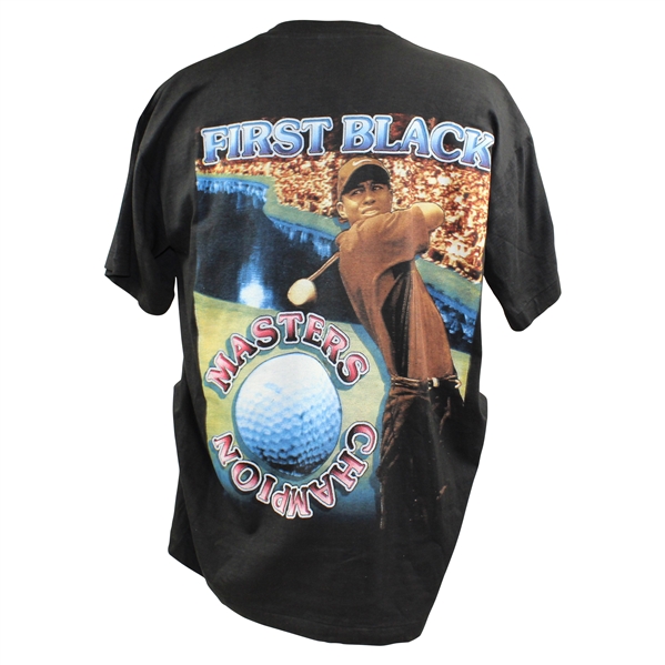 1997 'Tiger Woods Masters Champion' Fan Generated Black Bay Club T-Shirt - Size XL