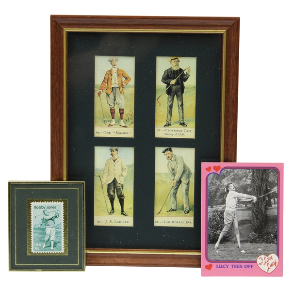 Bobby Jones Stamp, Four Framed Churchman Repro Cards, & I Love Lucy Card