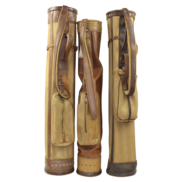 Three (3) Leather & Canvas Par-Bag Stovepipe Golf Bags
