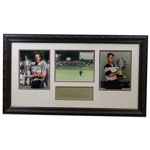 Payne Stewart Signed 1991 US Open Trophy Photo with PGA Trophy Photo Display - Framed JSA ALOA