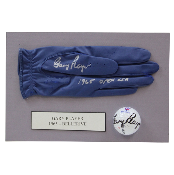 Gary Player Signed Bellerive Logo Golf Ball with Signed Glove '1965 US Open Champ' Display JSA ALOA