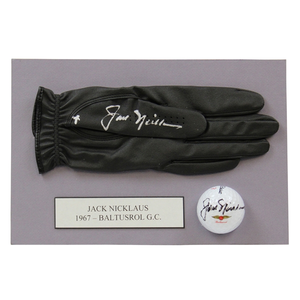 Jack Nicklaus Signed Baltusrol Logo Golf Ball with Signed Black Glove Display JSA ALOA