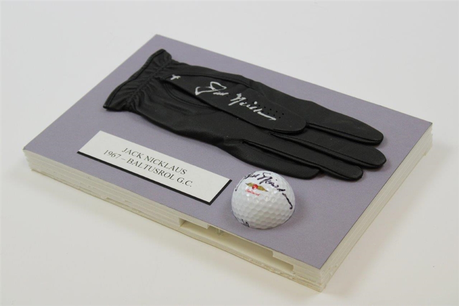 Jack Nicklaus Signed Baltusrol Logo Golf Ball with Signed Black Glove Display JSA ALOA