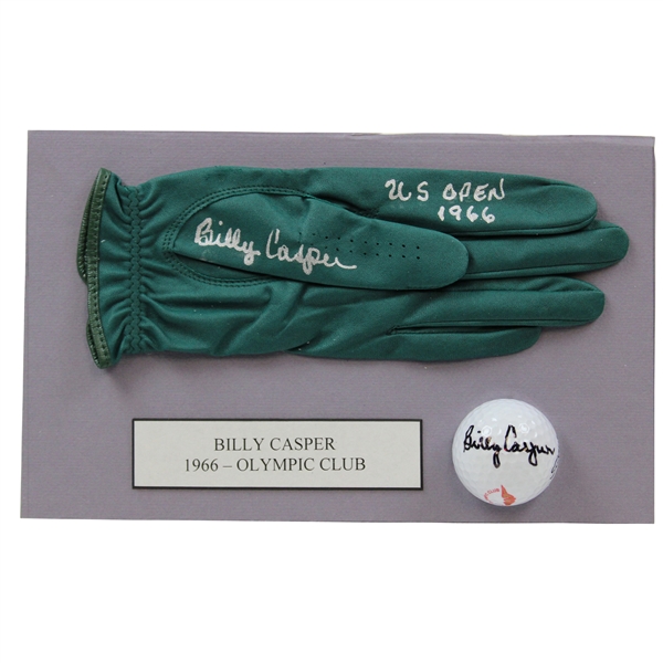 Billy Casper Signed Olympic Club Logo Golf Ball with Signed Glove 'US Open 1966' Display JSA ALOA