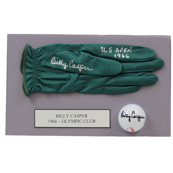 Billy Casper Signed Olympic Club Logo Golf Ball with Signed Glove US Open 1966 Display JSA ALOA