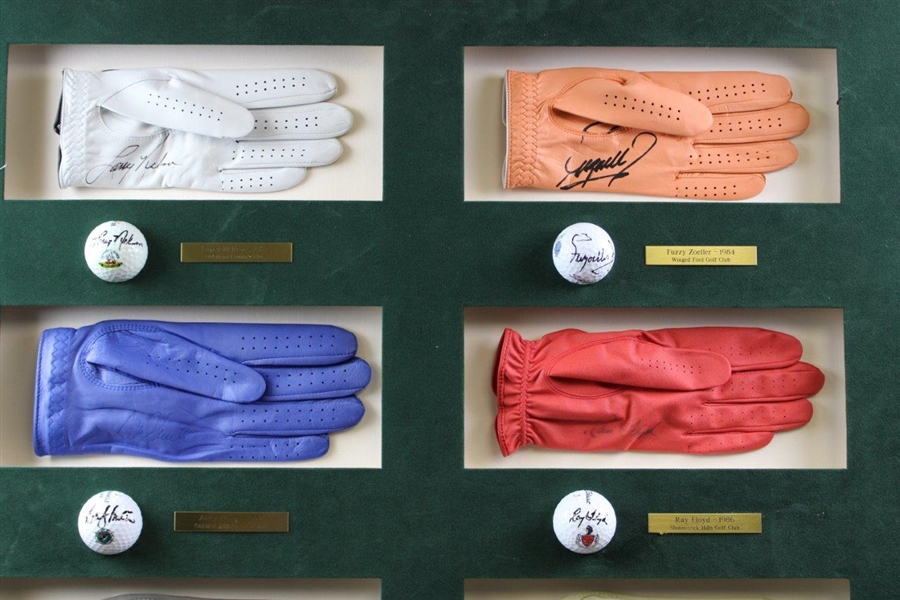 Winners of the US Open 1985-1995 Signed Golf Balls & Gloves Display JSA ALOA