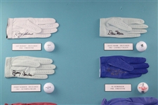 Winners of the PGA 1960-1969 Signed Golf Balls & Gloves Display JSA ALOA
