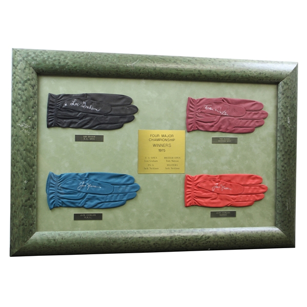 Major Champions of 1975 Signed Golf Glove Display - Nicklaus(x2), Graham, & Watson - Framed JSA ALOA