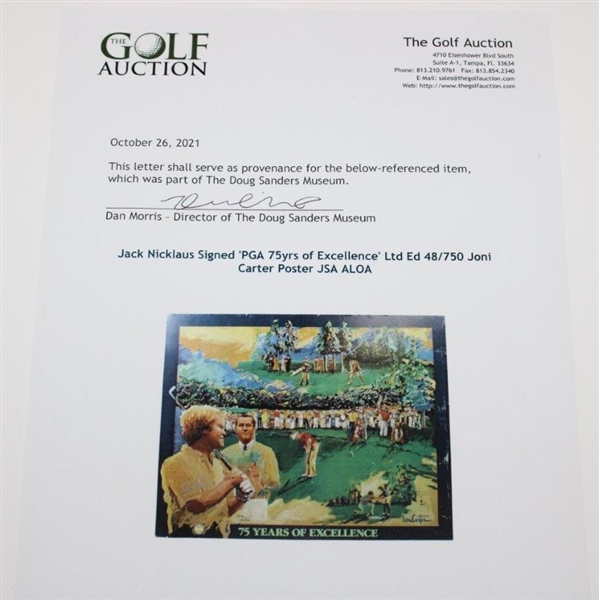 Jack Nicklaus Signed 'PGA 75yrs of Excellence' Ltd Ed 48/750 Joni Carter Poster JSA ALOA