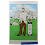 Original Colored Pencil James Braid with Biritsh Open Championships Bag - Signed by Artist Kathy M. Crosse