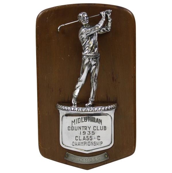 1935 Midlothian Country Club Class-C Championship Mounted Trophy Won by R.C. Moss