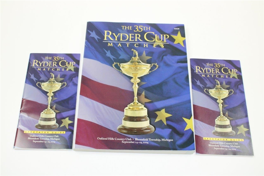 2004 Ryder Cup at Oakland Hills Embroidered Flag with Program, Ticket, Button, Napkins & Spectator Guides
