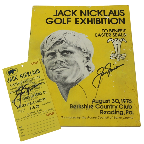 Jack Nicklaus Signed 1976 Golf Exhibition at Berkshire CC Program and Ticket JSA ALOA