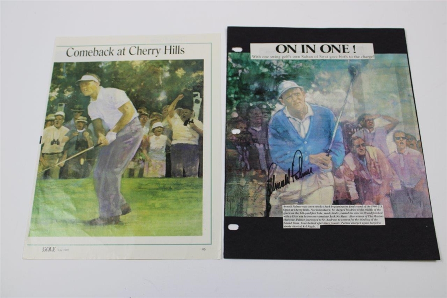 Arnold Palmer Signed Cherry Hills Scorecard (Byron Nelson) & Magazine Page with Bumper Stickers JSA ALOA
