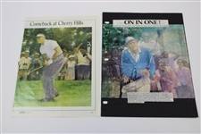 Arnold Palmer Signed Cherry Hills Scorecard (Byron Nelson) & Magazine Page with Bumper Stickers JSA ALOA