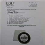 Vinny Giles' 1996 Masters Lenox Limited Edition Member Plate #10 with Original Box