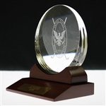 Vinny Giles' 2010 USSGA Low Gross Winner Steuben Glass Logo on Plinth with Original Bags