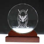 Vinny Giles' 2010 USSGA Low Gross Winner Steuben Glass Logo on Plinth with Original Bags