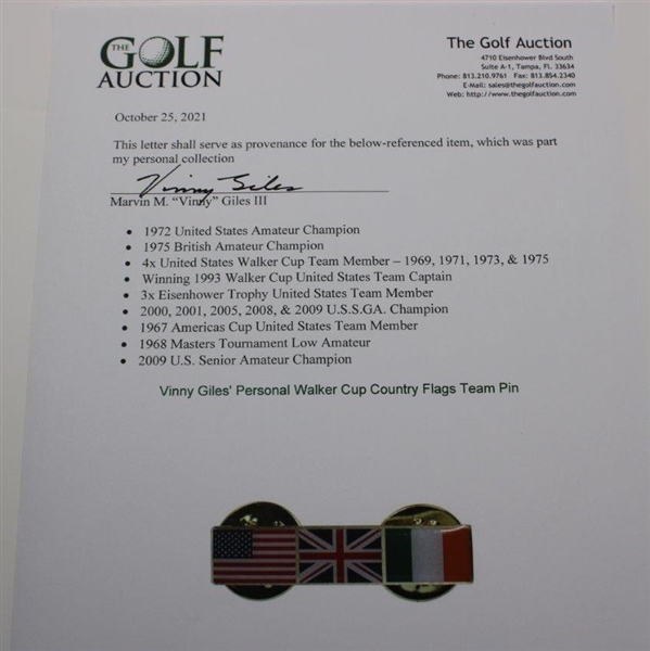 Vinny Giles' Personal Walker Cup Country Flags Team Pin