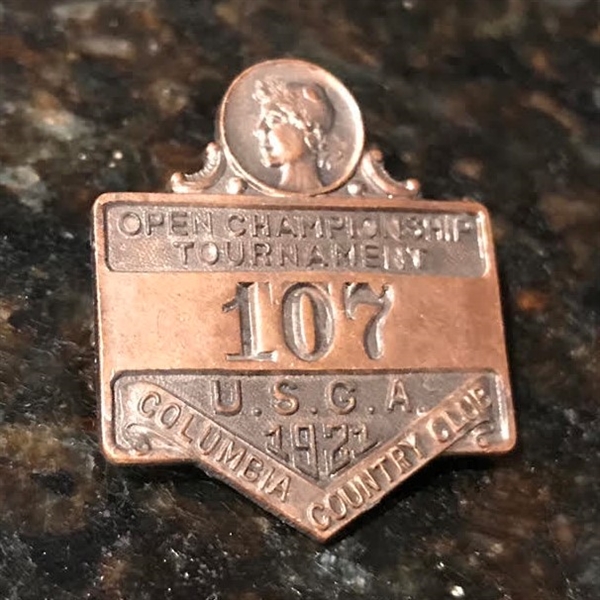 1921 U.S. Open - Jim Barnes - Columbia Country Club Contestant Badge #107 - ONE OF THE RAREST KNOWN!