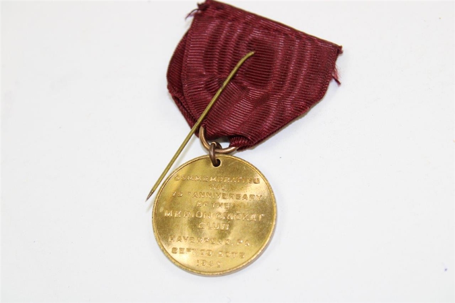 1940 Merion Cricket Club Diamond Jubilee Golf Medallion w/Ribbon - Commemorates 75th Anniversary