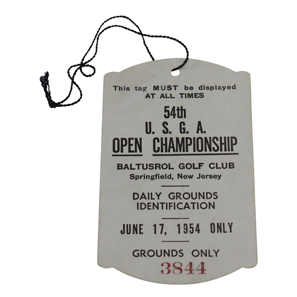 1954 US Open at Baltusrol GC Thursday Ticket #3844 with Original String - 6/17/1954