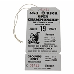 1963 US Open at The Country Club Unused Ticket #01451 with Original String - 6/19/1963