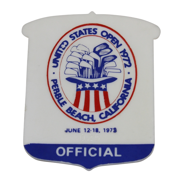 1972 US Open at Pebble Beach Officials Badge #025 - Jack Nicklaus Winner