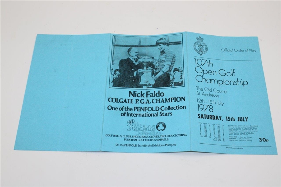 1978 OPEN Championship at St. Andrews Saturday Official Order of Play Booklet