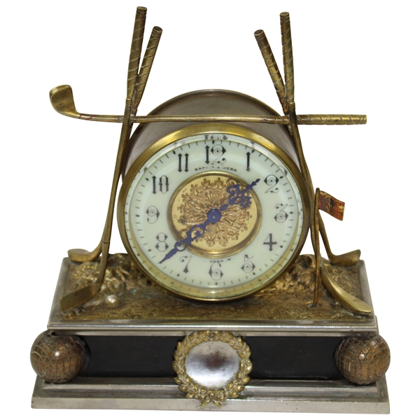 Circa Early 1900's Antique British Mappin & Webb Golf Themed Mantle Clock Rec #184353