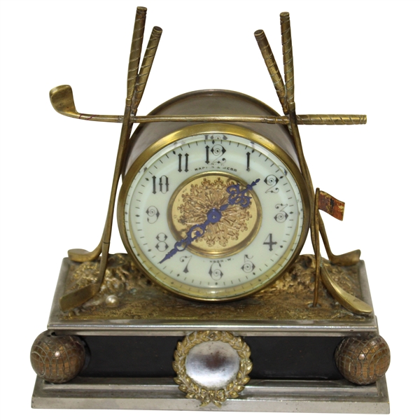 Circa Early 1900s Antique British Mappin & Webb Golf Themed Mantle Clock Rec #184353