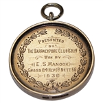 1938 Calcutta Golf Club Medal Won By E.S. Manook Presented by The Barrackpore Club (Golf)