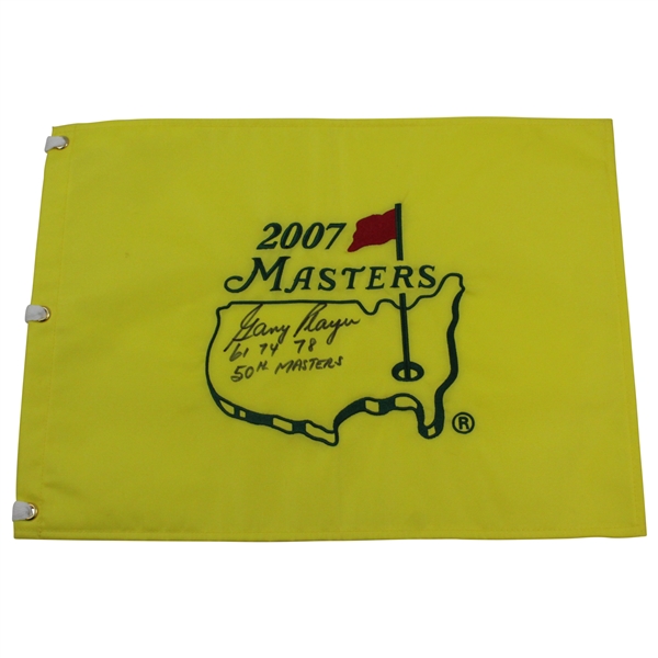 Gary Player Signed 2007 Masters Embroidered Flag with Years Won & 50th Masters JSA ALOA