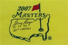 Gary Player Signed 2007 Masters Embroidered Flag with Years Won & '50th Masters' JSA ALOA