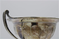 Undated Sterling Silver Golf Themed Trophy Cup with Four Clubs on Stem - #83 Sticker on Base