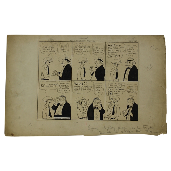 Original Clare Briggs Pen & Ink That Guiltiest Feeling Cartoon Strip For New York Tribune - November 18, 1922