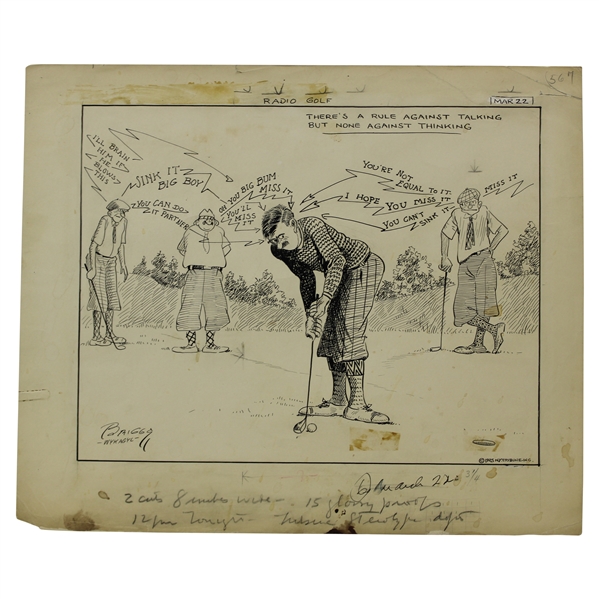 Original Clare Briggs Pen & Ink Radio Golf Cartoon For New York Tribune - March 22, 1925