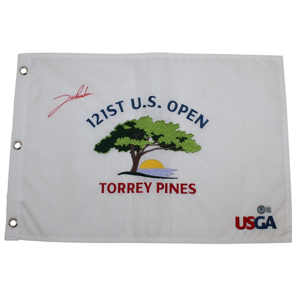 Jon Rahm Signed 2021 US Open at Torrey Pines Embroidered White Flag BECKETT #BB88052