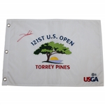 Jon Rahm Signed 2021 US Open at Torrey Pines Embroidered White Flag BECKETT #BB88052