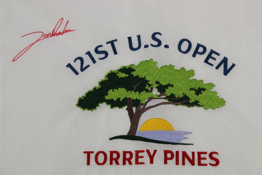 Jon Rahm Signed 2021 US Open at Torrey Pines Embroidered White Flag BECKETT #BB88052