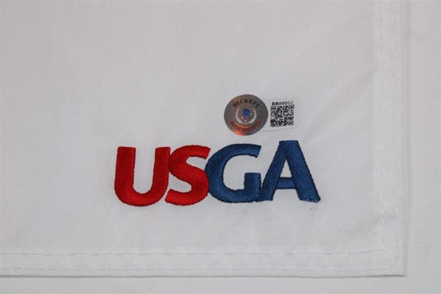 Jon Rahm Signed 2021 US Open at Torrey Pines Embroidered White Flag BECKETT #BB88052