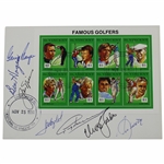Hogan, Seve, Nicklaus, Player, Norman, Olazabal & Faldo Signed 1991 Famous 60¢ Golfer Stamps JSA ALOA