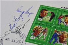 Hogan, Seve, Nicklaus, Player, Norman, Olazabal & Faldo Signed 1991 Famous 60¢ Golfer Stamps JSA ALOA