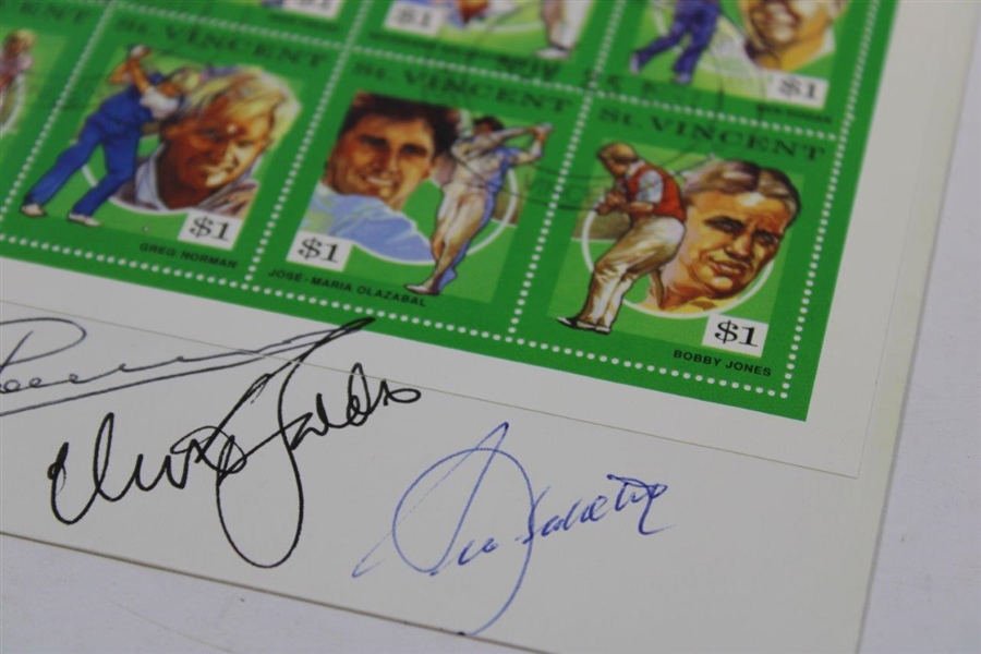 Hogan, Seve, Nicklaus, Player, Norman, Olazabal & Faldo Signed 1991 Famous 60¢ Golfer Stamps JSA ALOA