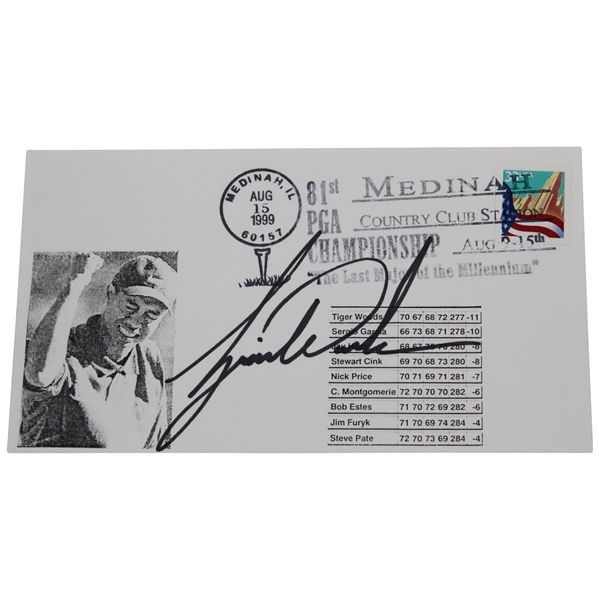 Tiger Woods Large Time Period Signed 1999 PGA Championship at Medinah CC FDC JSA ALOA