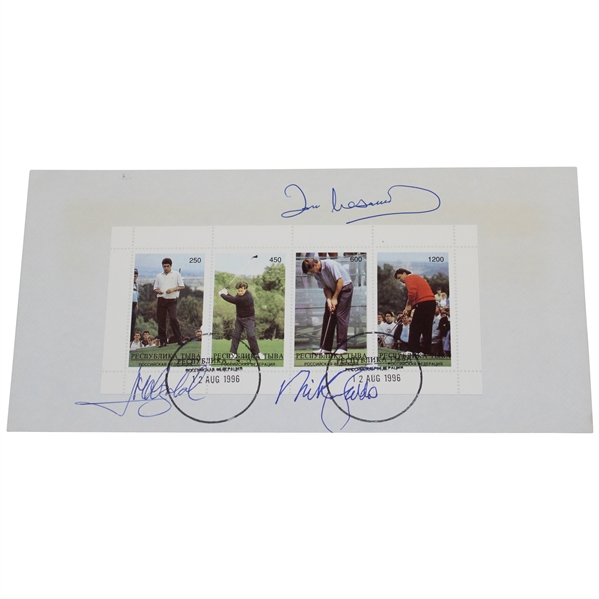 Nick Faldo, Jose Maria Olazabal, & Ian Woosnam Signed 1996 Stamps Page JSA ALOA