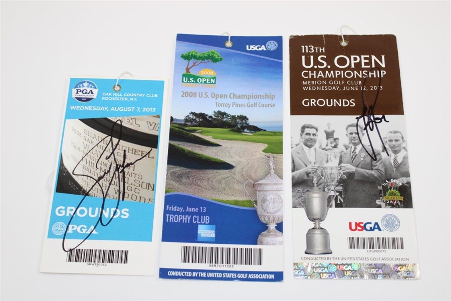 Justin Rose(2013 US Open) & Jason Dufner(2013 PGA) Signed Tickets Plus 2008 US Open Ticket JSA ALOA